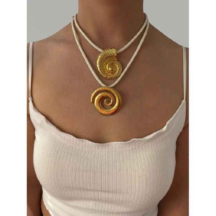 GHIDBK Exaggerated Stainless Steel Starfish Shell Conch Sun Pendant Necklaces for Women Fashion Ocean Style Jewelry Summer Beach
