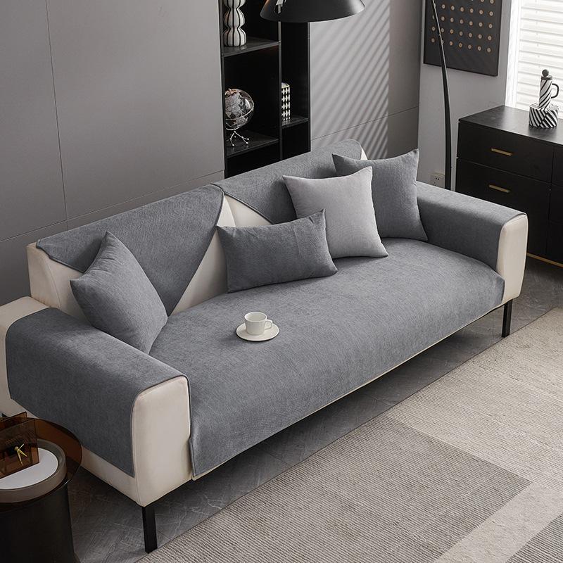 Solid Color Simple Sofa Cover Fabric For All Seasons Non Slip Soft And Sticky Sofa Cushion Cover Straight Row One-Piece Laying