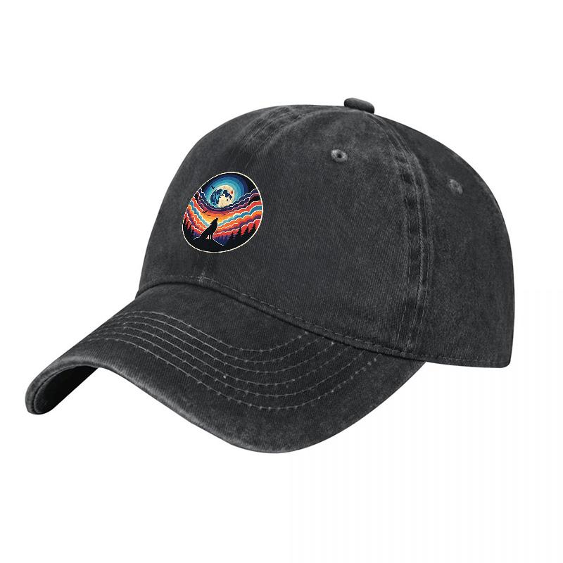 Cosmic Mountain Embroidered Washed Canvas Baseball Cap Vibrant Earth Retro Aesthetic Hat for Outdoor Adventures Everyday Wear