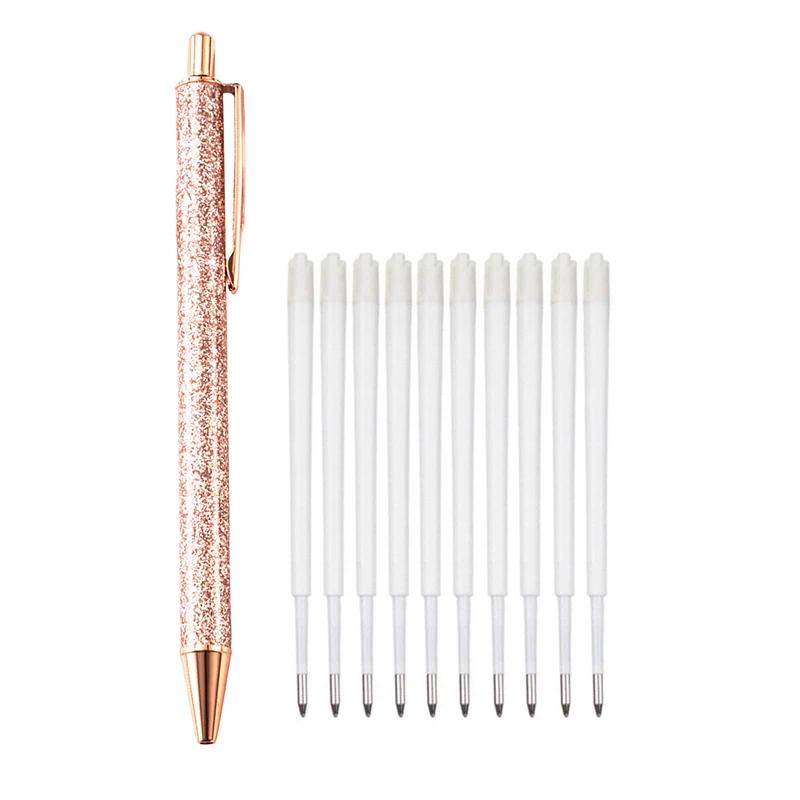 

11pcs/set Glitter Sequin Metal Pen 1.0mm Black Refill Rod Retractable Ballpoint Pen for School Office Stationery Gift Office
