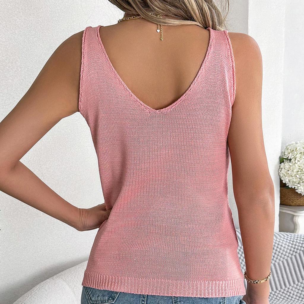 Damen T-Shirt mit V-Ausschnitt, ärmellos, Streifenmuster, für Damen, T-Shirt, Street-Strickmode