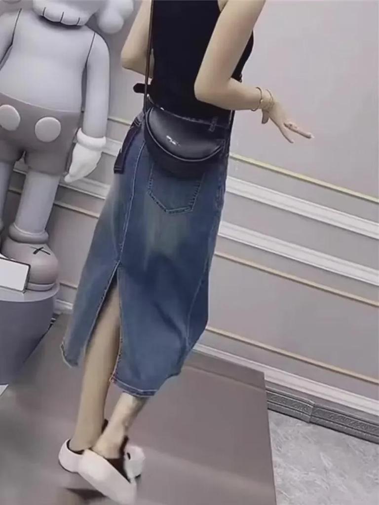 Stylish A-Line Slit Denim Skirt for Women - 2024 Spring & Autumn Collection