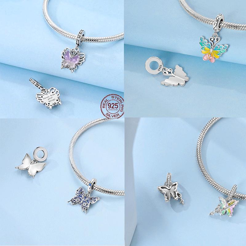 Butterfly Series Purple Zircon Butterfly Pink Butterfly Copper Charms Bead Pendant Fit Diy Bracelet Women Fine Gift Jewelry