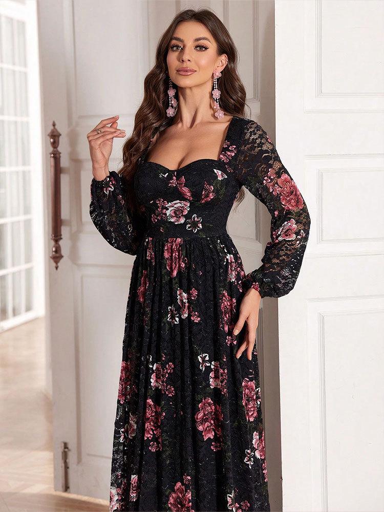 Elegant Long Lace Evening Dress - High-End Party Attire