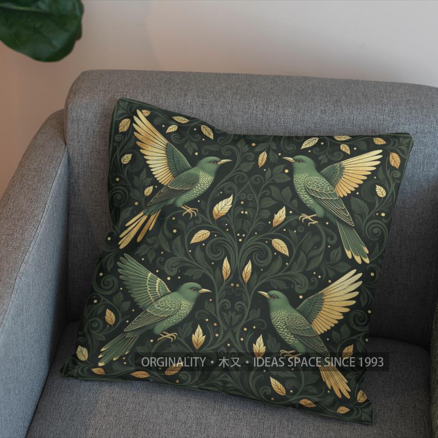 2D Elegant Birds & Swirls Pattern Pillow Cover Pattern Cushion Cover Suitable For Sofa Bedroom Car Pillow Cover