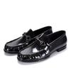 Fashion Black Genuine Leather Men's Shoes Loafers Pointed Toe British Design Horse Collar Buckle Lazy Patent Leather Dress Shoes
