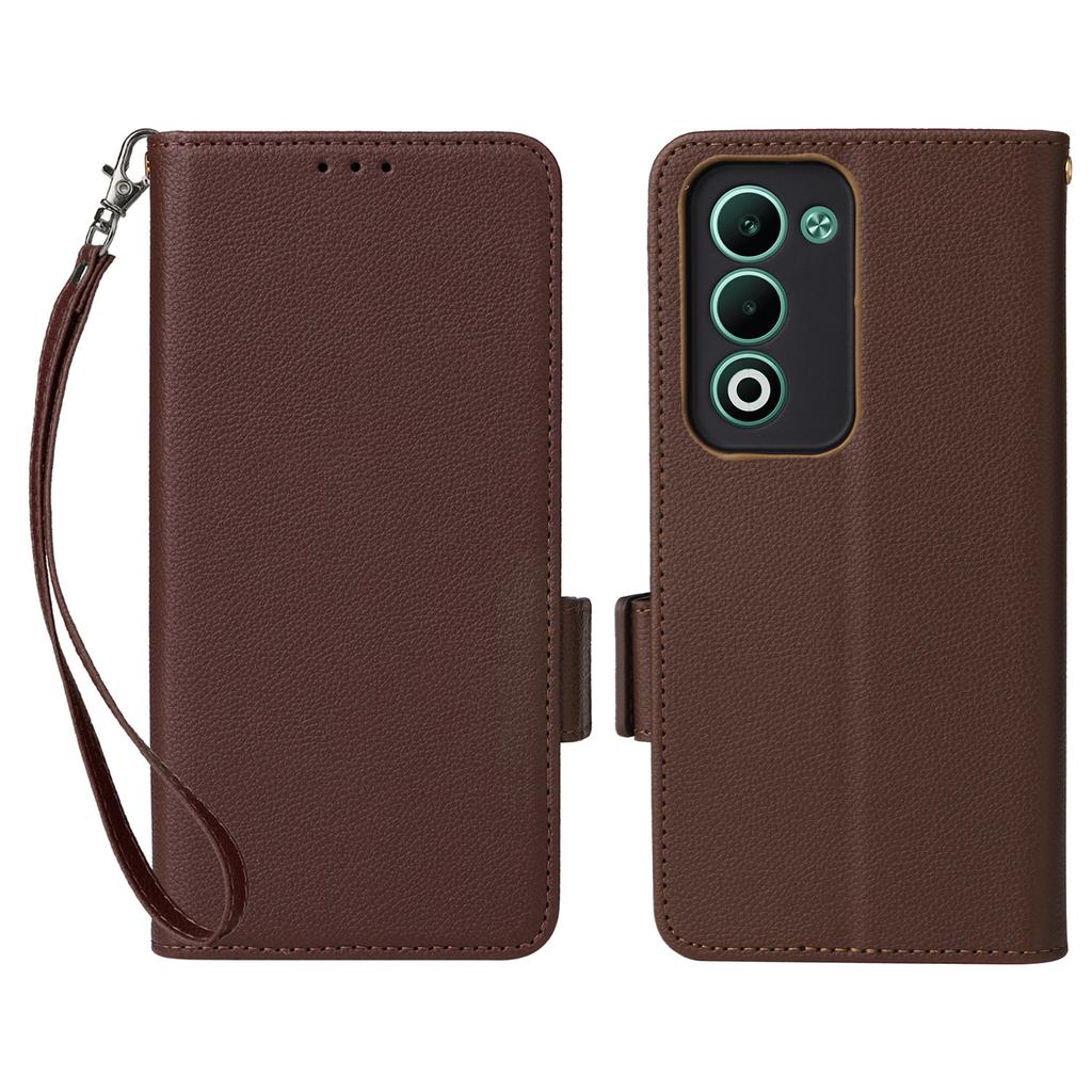 For Oppo A5 5G/4G/A5m Etui med Håndleddsstropp Litchi Tekstur PU Lær Lommebok Telefondeksel