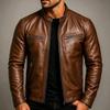 Mens Retro PU Leather Motorcycle Jacket Slim Fit Stand Collar Casual Biker Coat Wear