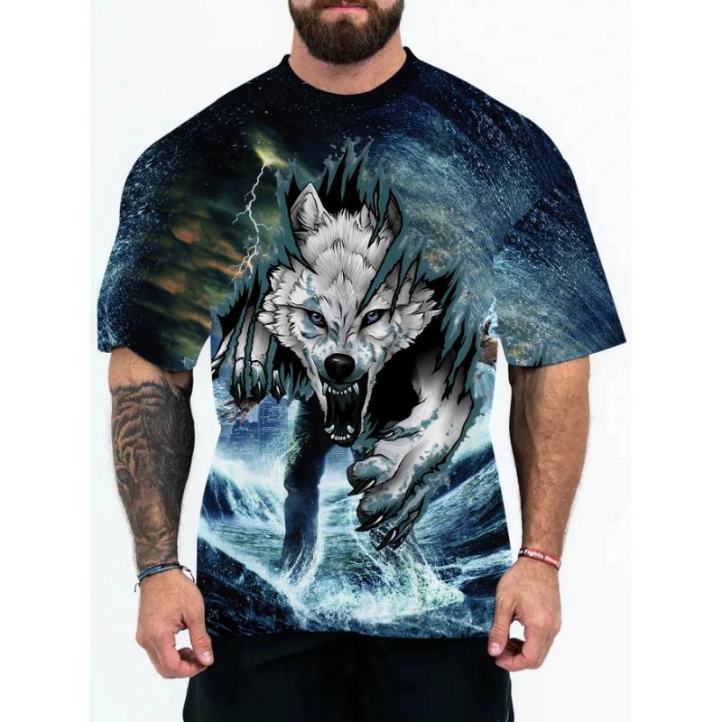 3D Digital Printing of European American Adult Men's T-shirts with Animal Character Patterns