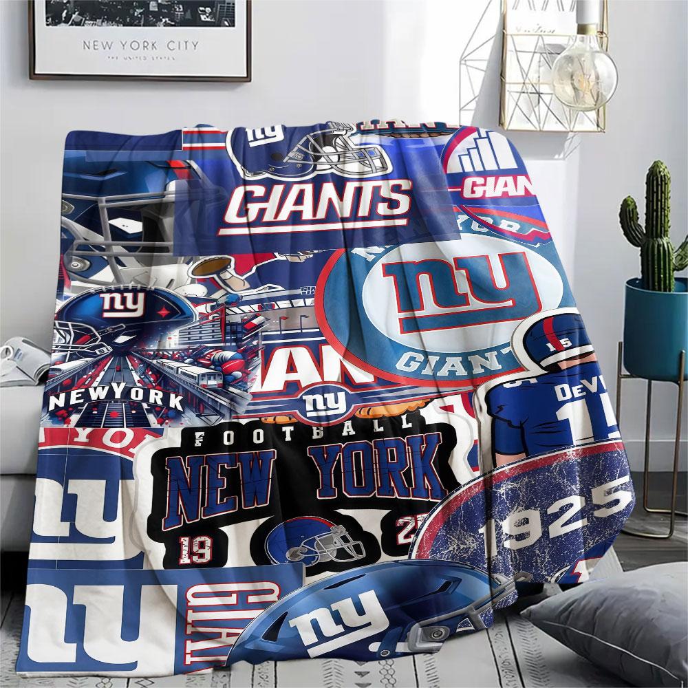 NY Giants Printed Flannel Blanket, soft throw for bedroom sofa, washable, fan merchandise, great gift.