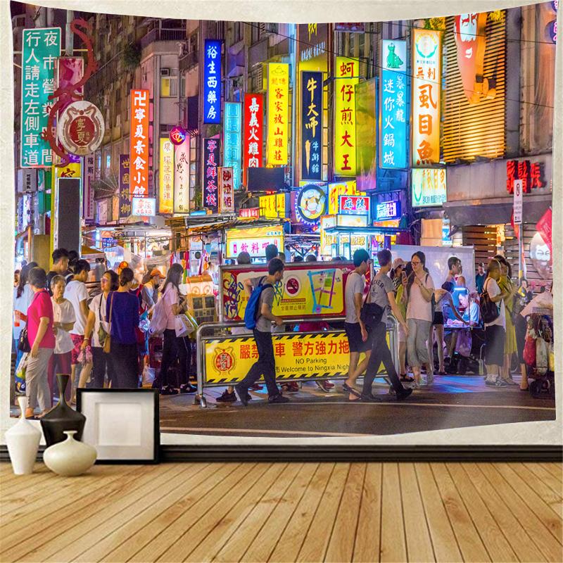 Japan Tokyo Shinjuku Shopping Street Neon Light Alley Living Room Bedroom Sofa Background Decoration Wall Tapestry Yoga Mat