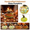 Handcrafted Glass Pumpkin Figurine Decorative Ornament with Multicolored Pattern for Halloween Autumn Table Centerpiece Home Decor