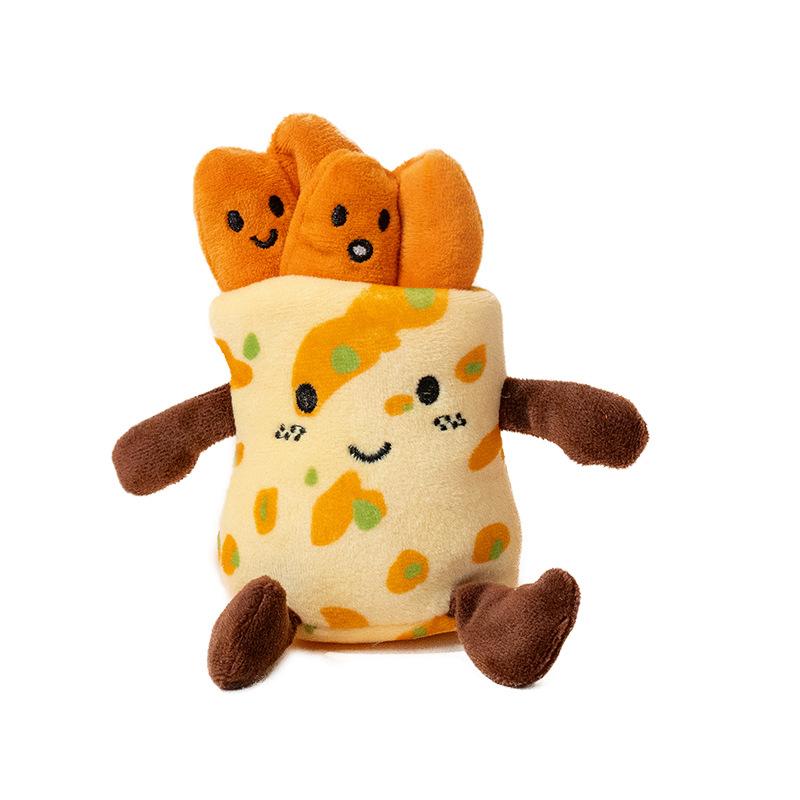 Cute Creative Plush Food Hanging Ornament Pancake Egg Noodles Burger Croissant Keychain Short Plush Toy Cartoon Style