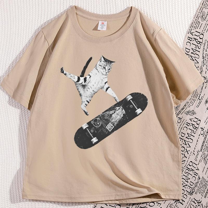 Vintage Cat Graphic Tee for Skater Graphic T Shirts Cute Funny Kitten Cat Tshirt Soft Casual Unisex Streetwear Male Clothing