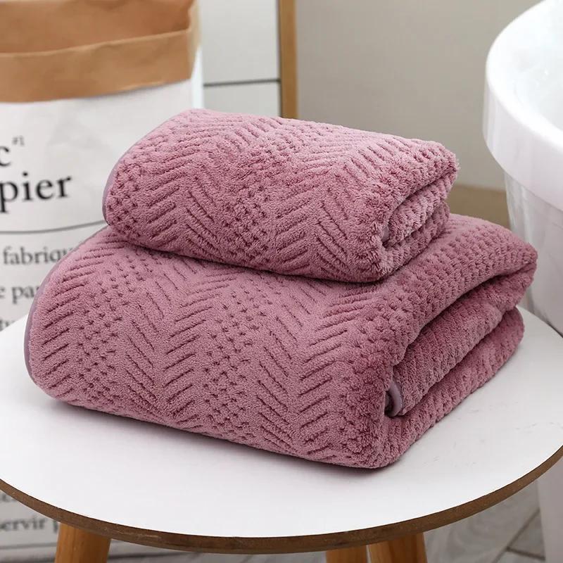 

Большое банное полотенце из коралловой телячьей кожи с высококачественной отделкой, комплект из 2 шт., плотное и мягкое пляжное полотенце, впитывающее воду 2 Pcs Towel Set фиолетовый