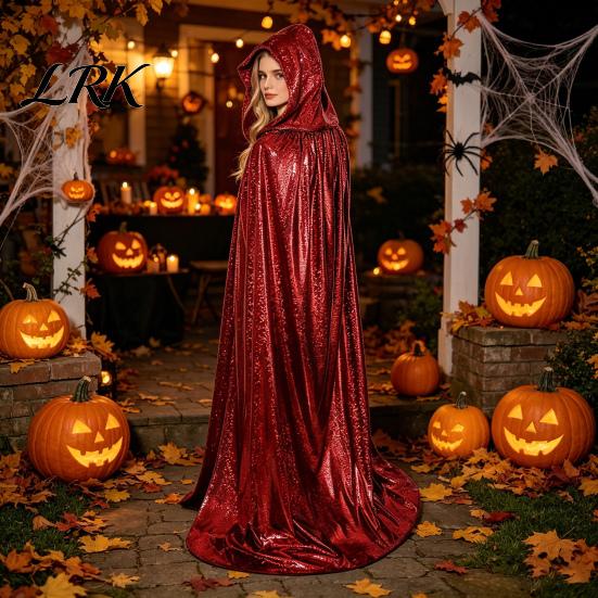 Shiny Fabric Hooded Cape Cape, Iridescent Full Length Cloak, Sparkly Unisex Lightweight Party Cloak for Halloween Masquerade Mardi Gras Costume Glossy