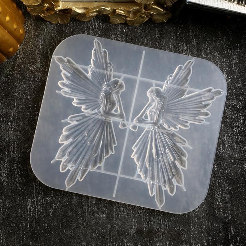 Crystal Epoxy Resin Mold Girl with Flute Angel Mirror Shiny Silicone Mould DIY Crafts Decorations Ornaments Casting Tool