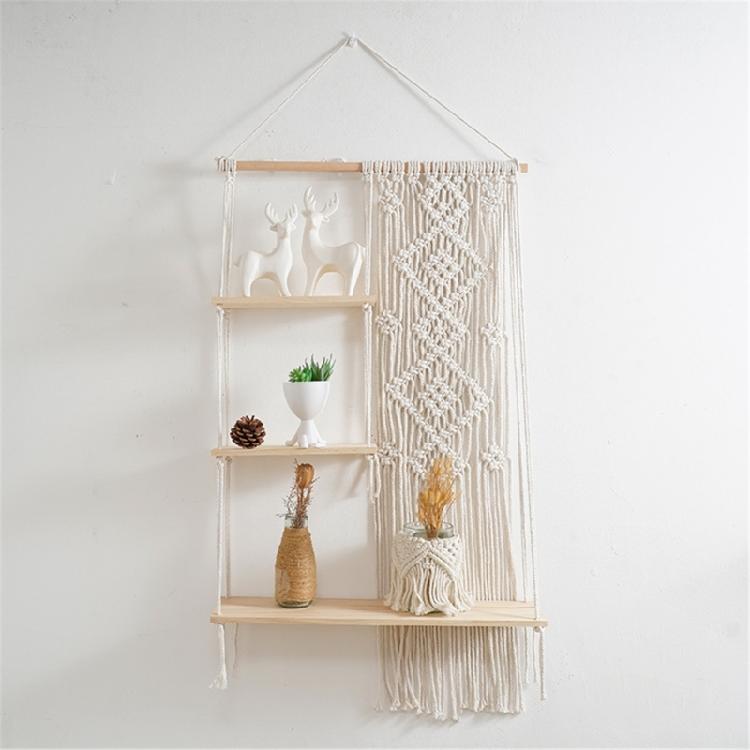 3 Tiers Macrames Wall Hanging Floating Shelf Natural Cotton Rope Home Decor