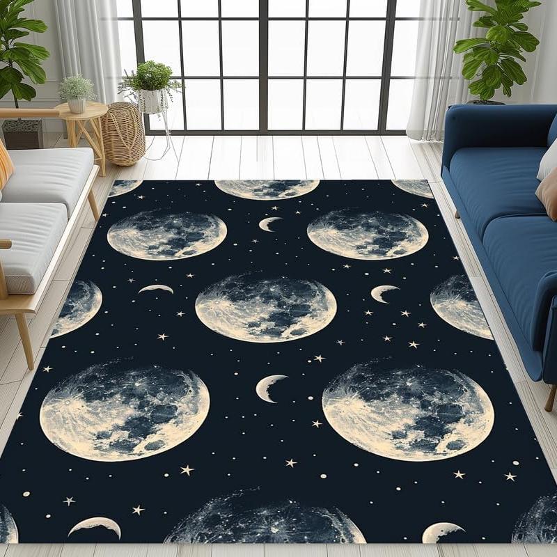 Modern Art Moon Star Area Rug Living Room Mat Yellow Carpet Cloud Black Indoor Doormat Mysterious Fashion Bedroom Decorative