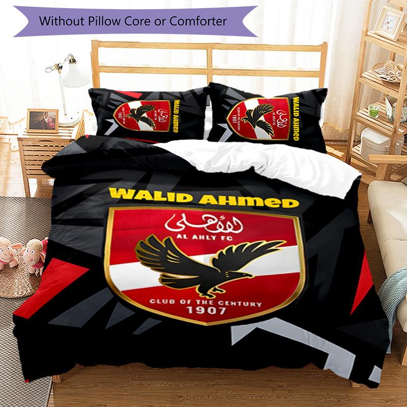 3pcs Al Ahly FC Design Cover Set - HD Printed Bedding with 1 Cover and 2 Pillowcases - Perfect for Home and Dorm Decor