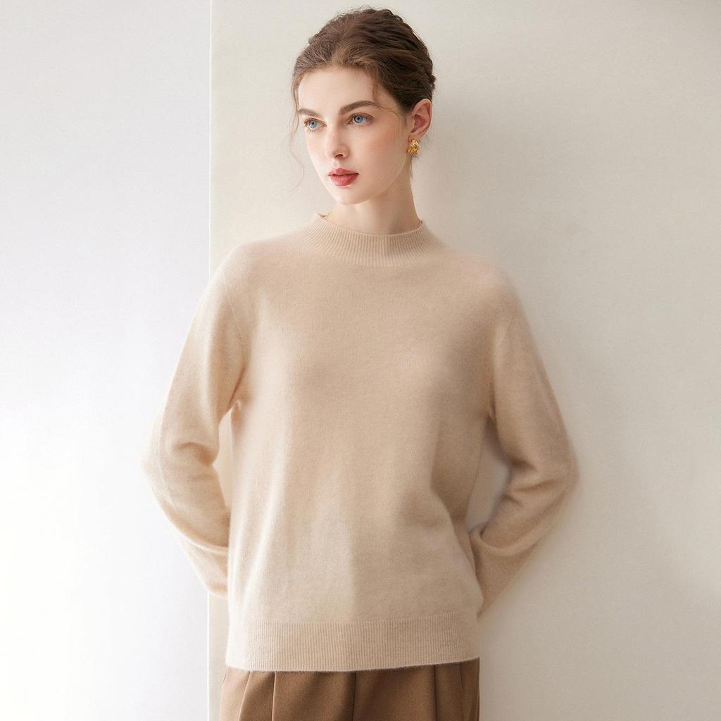 Women's Pure Cashmere Half-High Collar Pullover Knitwear