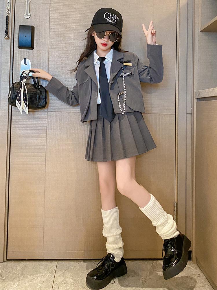 Girls' 2025 Fashionable JK Uniform Skirt Set - Academy Style Autumn Clothing for Primary School Students