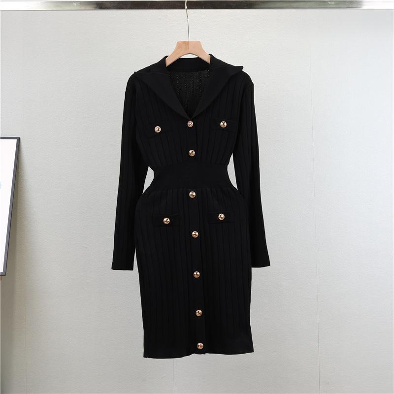 V Neck Long Sleeve Spring Fall Dress for Women Knee Length Knit Casual Regular Fit Sweater Dress Button Casual Cable Knit Sweater Dresses for Women
