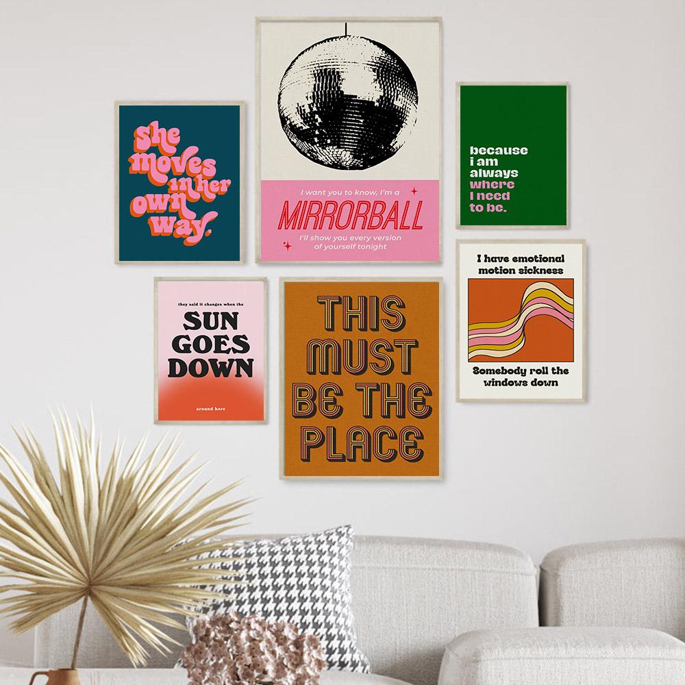 Living Room Decor Wall Art Colorful Motivational Quotes Posters Music Mirrorball Inspired Print Canvas Painting Modern Pictures