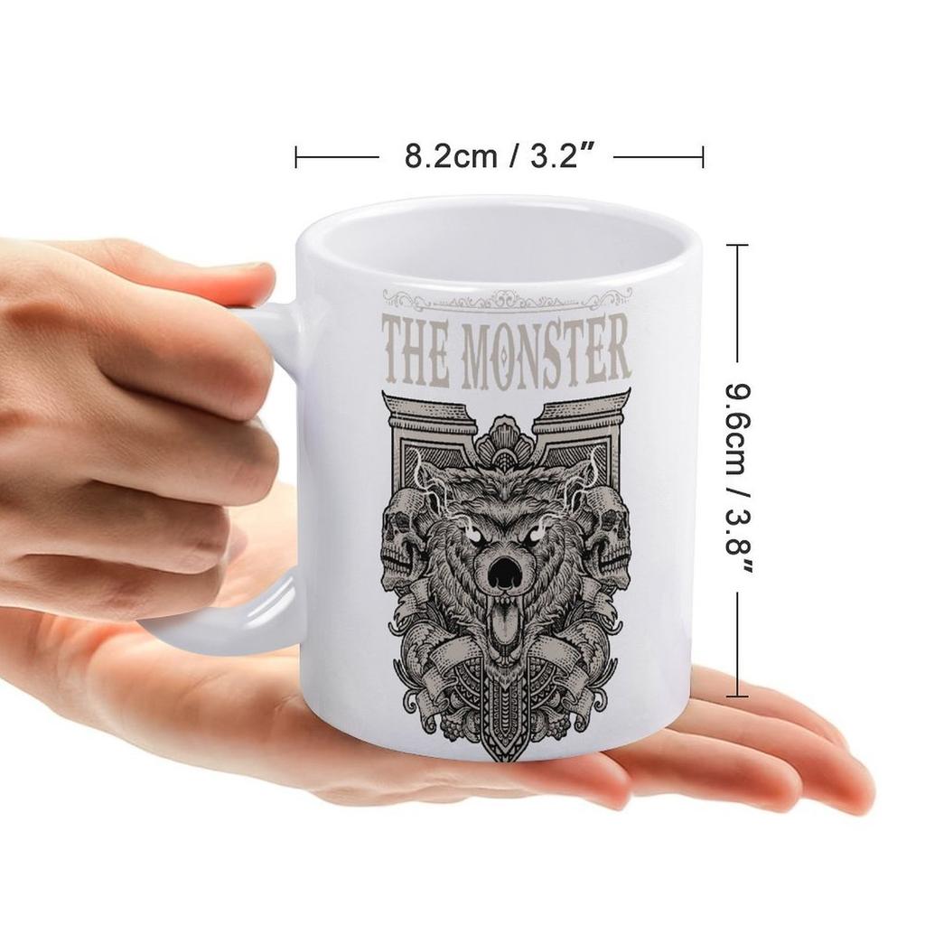 11oz Weiße Keramiktasse mit doppelten Druckflächen, glattem, glänzendem Korpus und einfachem Griff für Kaffee, Tee und warme Getränke
