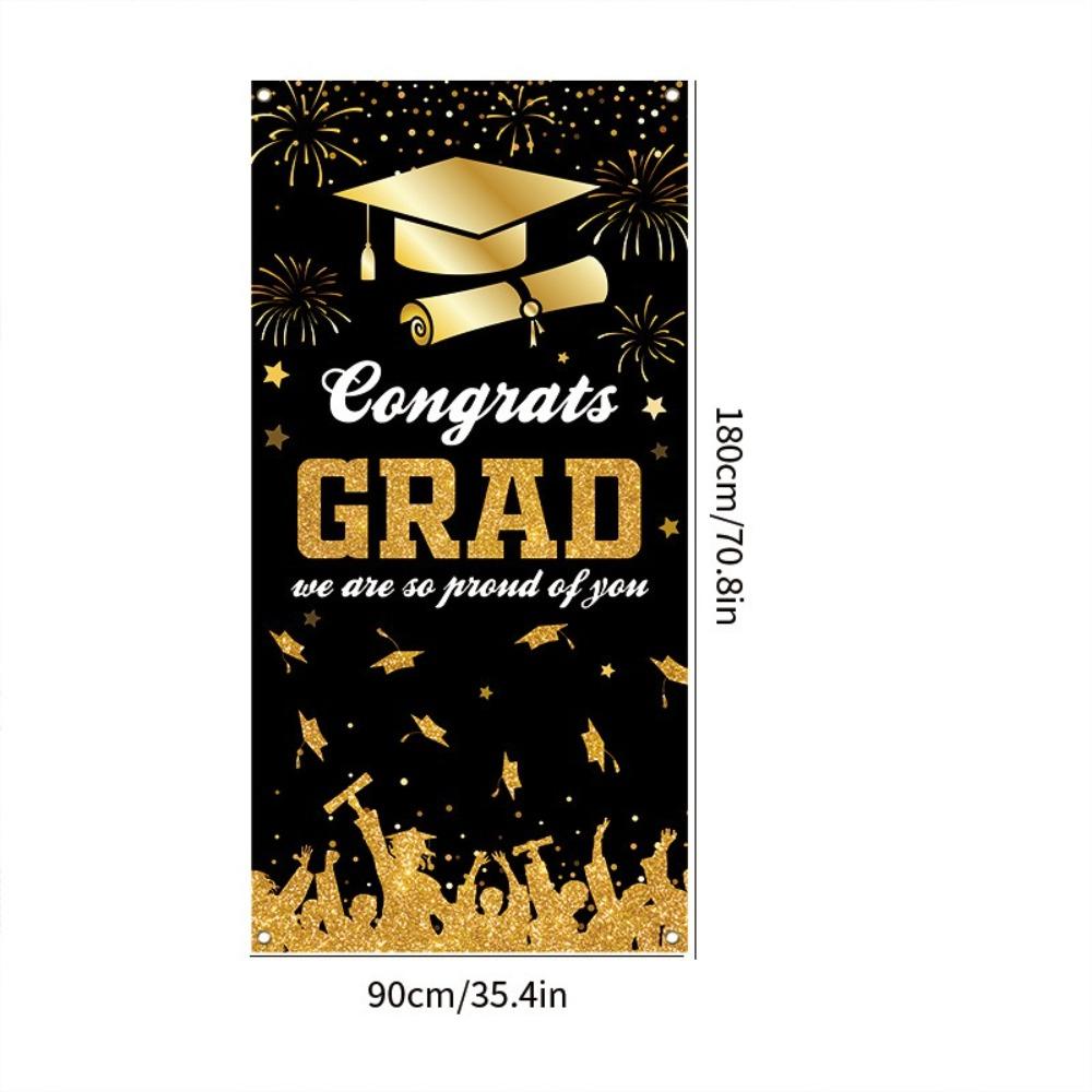 180x90cm Graduates Theme Background Black Gold Happy Graduation Banner  School Party Decor