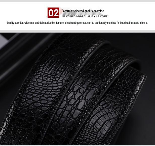 Men's Crocodile Pattern Leather Belt with Automatic Buckle - Fashionable, Versatile, and Casual Waist Accessory for Trousers