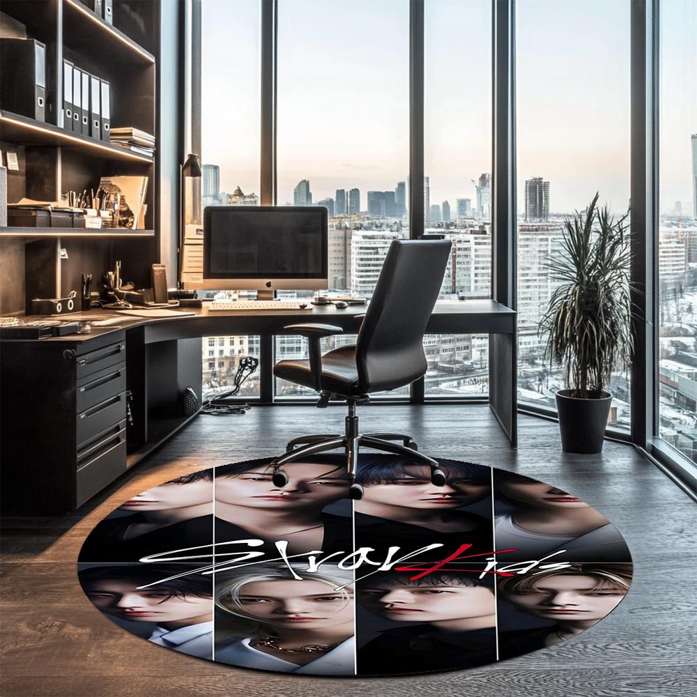 Stray Kids Printed Round Rug Carpet Chair Rug Area Rug Entryway Doormats,for Office Chair Living Room Bedroom Kitchen Room.