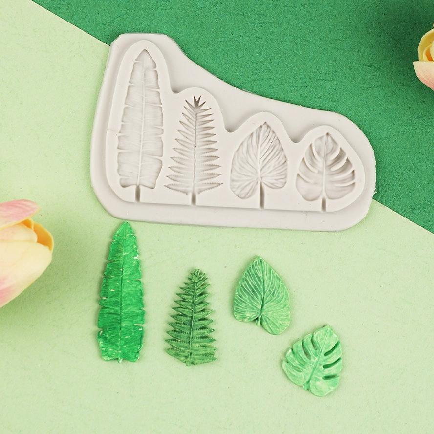 1 Pcs 4-Grid Tropical Leaf Turtle Back Leaf Banana Leaf Silicone Mold Kitchen Baking Cake Decoration Mold Chocolate Candy Mold