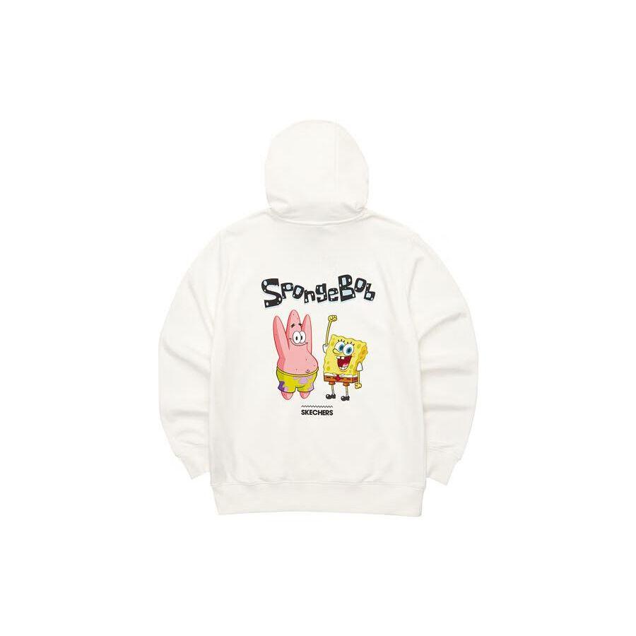 Skechers SpongeBob SquarePants Collaboration Series Cartoon Pattern Printed Hoodie Unisex Hoodies Cotton-Candy-White L321U207-0074 L