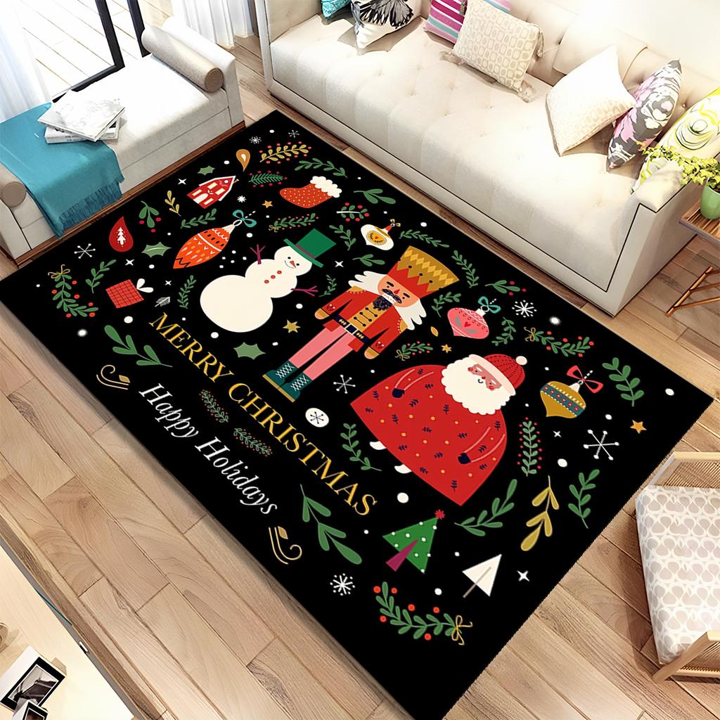 Merry Christmas Gift The Nutcracker Cartoon Doll Happy New Year Carpet Rug for Living Room Bedroom Home Sofa Decoration,Non-slip