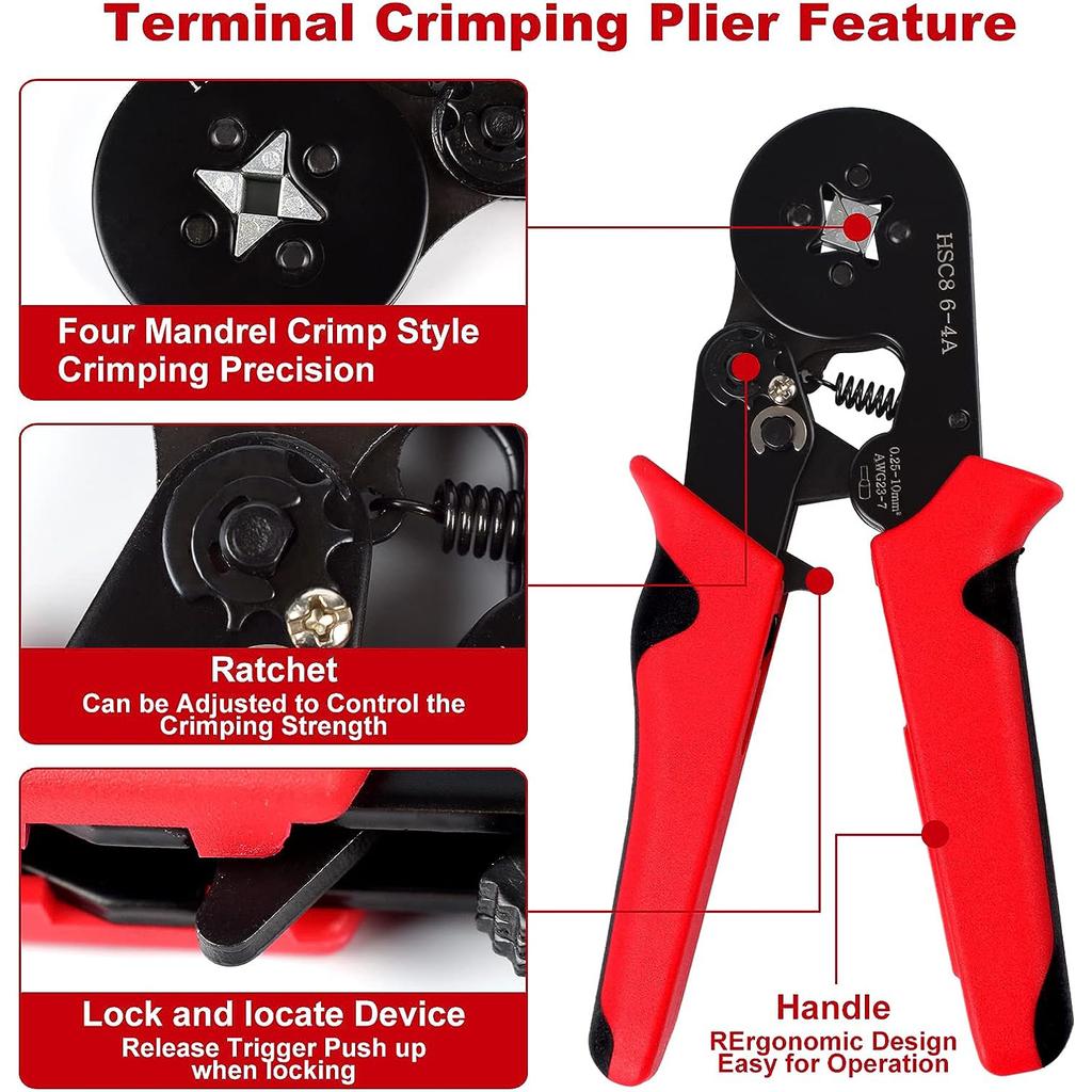 Wire Ferrules Crimpers Pliers Kit  Ratchet Tools with Terminals Connectors AWG24-10 wiring connectors