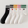 Female Autumn and Winter New Stripe Three Bar Cotton Preppy Style Love Boneless Tube Socks