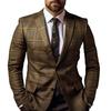 Men Suit Coat Formal Business Style Slim Fit Plaid Print Long Sleeve Single Button Closure Mid Length Straight Cardigan Work Office Coat