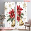 2pcs,2D Plane Printing Curtain Fabric Christmas Bells Holly Poinsettia Snowflakes (3) Polyester Fabric (without Rod) Room Decor