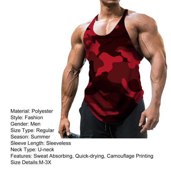U-Ausschnitt Atmungsaktives Schnelltrocknendes Fitness-Westen-Oberteil Camouflage-Print Ärmellos Pullover Tunika Oberteil Herrenbekleidung