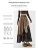 Women's High-Waisted Retro Plaid Lace Patchwork A-Line Skirt with Irregular Hem