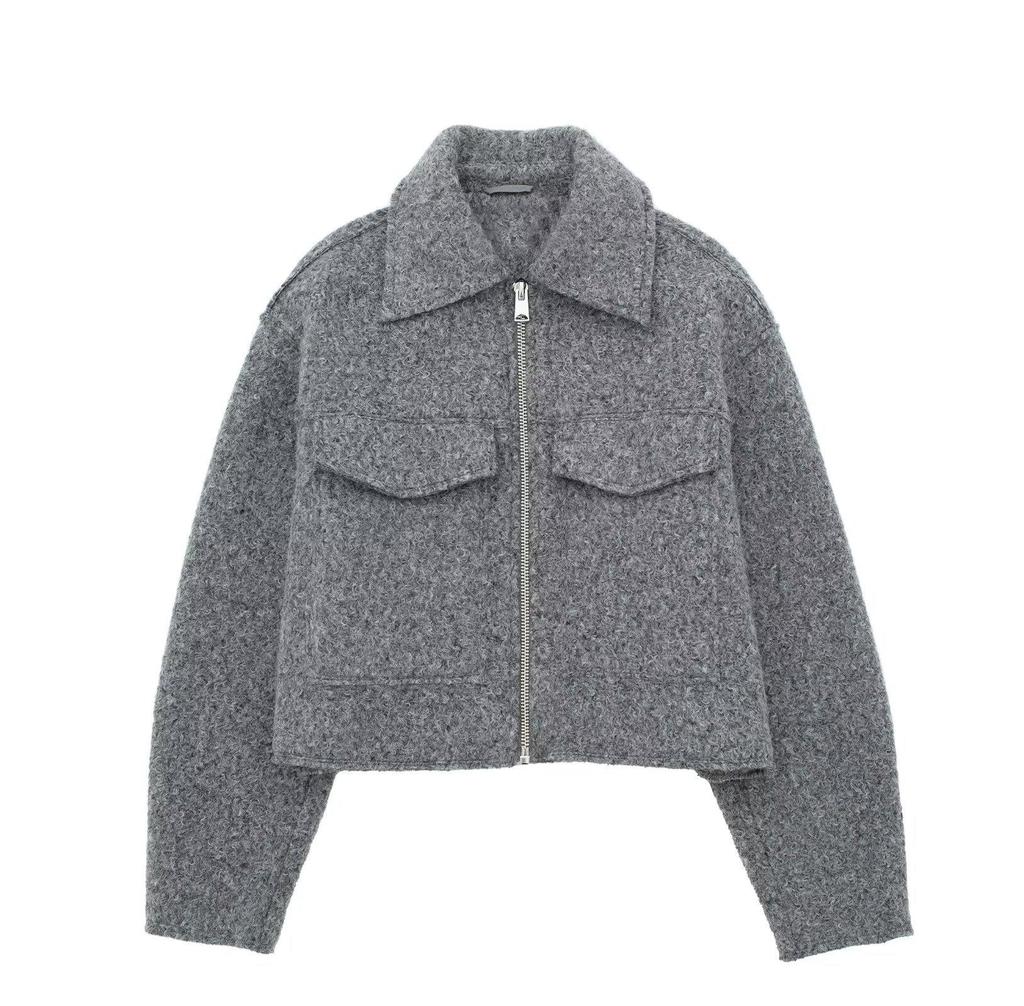 2024 Autumn/Winter Women's Casual Tweed Jacket with Lapel and Pocket