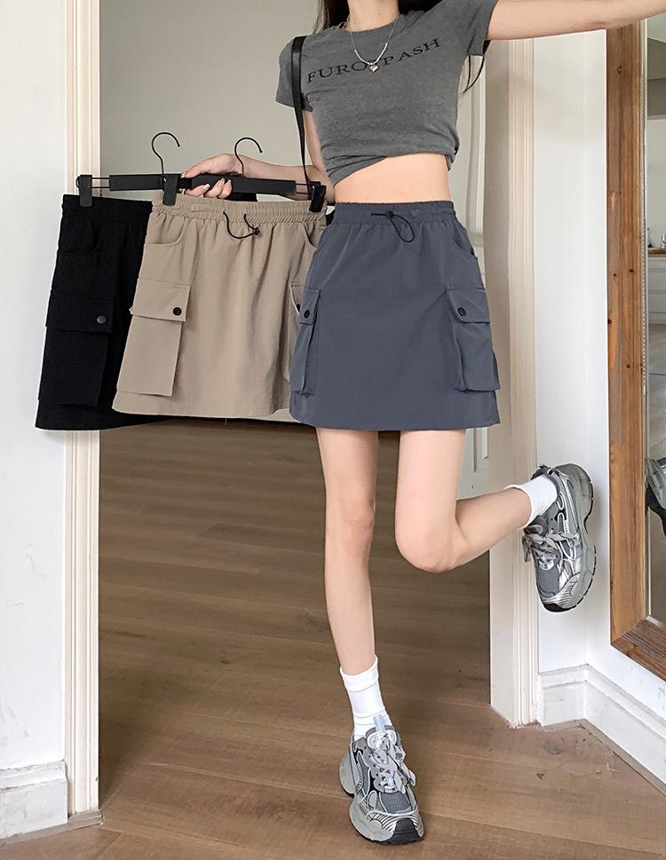 Women's A-line Grey Drawstring Midi Skirt - Slimming, Elastic Waist, Summer Casual Workwear