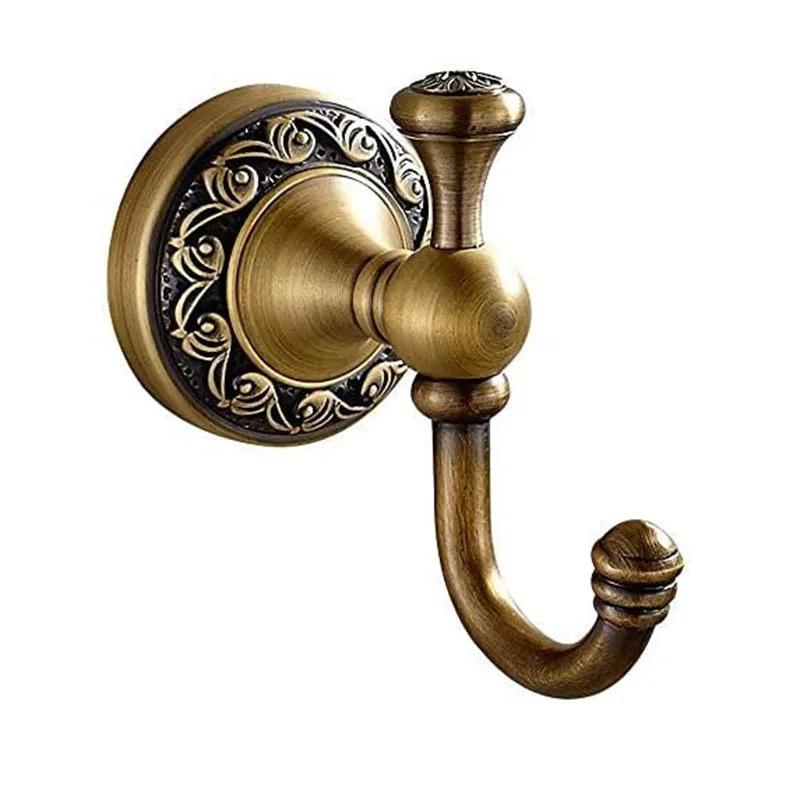 Bathroom Towel Holder, Wall Mounted Round Antique Brass Towel Ring Antique Hooks Double Hooks Bathroom Accessories