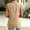 Women's Color V-neck Sleeveless Vest Top Button Inch Shirt