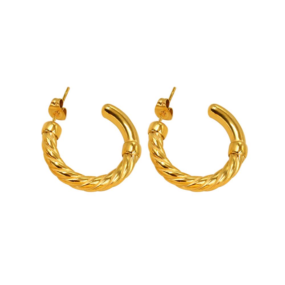 Minimalist Geometric C-Shaped Earrings - Trendy Stainless Steel Accessories for Women