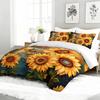 3PC Sunflower & Butterfly Comforter Set Floral Botanical Bedding Duvet Cover with 2 Pillowcases for Bedroom