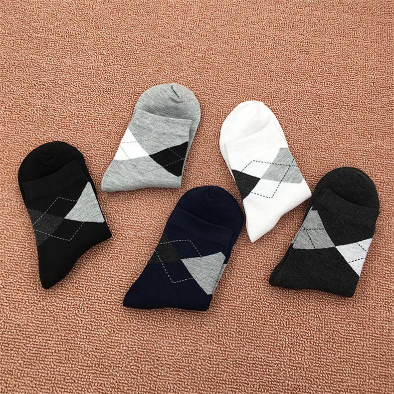 Men's Autumn/Winter Business Mid-Calf Socks - 5 Pairs, Polyester Cotton, Solid Colors, Casual Style