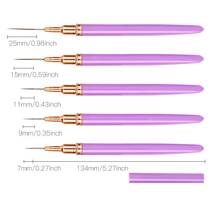 5PCS Nail Art Liner Brush Set For UV Gel French Stripe Line Painting Drawing Flower Pen Professional Manicure Brushes Tool