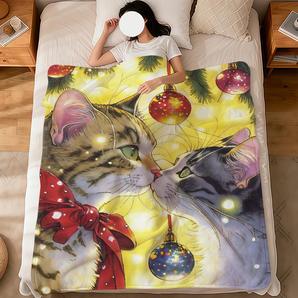 Merry Christmas kitten kawaoo funny cat soft warm plush blanket dormitory sofa living room pet hogar bedroom gift home Flannel
